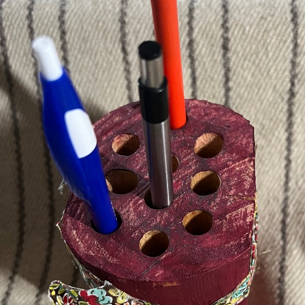 Unique Handmade —Yard Post— Pencil Holder with ten slots Antique —-Dry brushed i